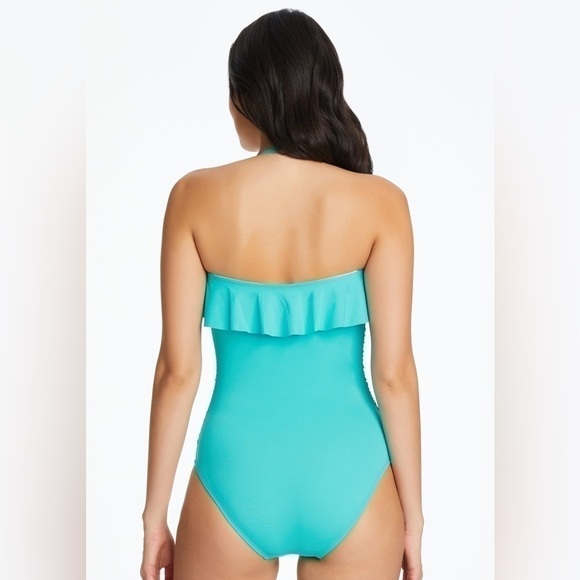 Bleu by Rod Beattie Shirred Ruffle Bandeau Mio One-Piece Swimsuit Wave size 14 - Picture 3 of 10